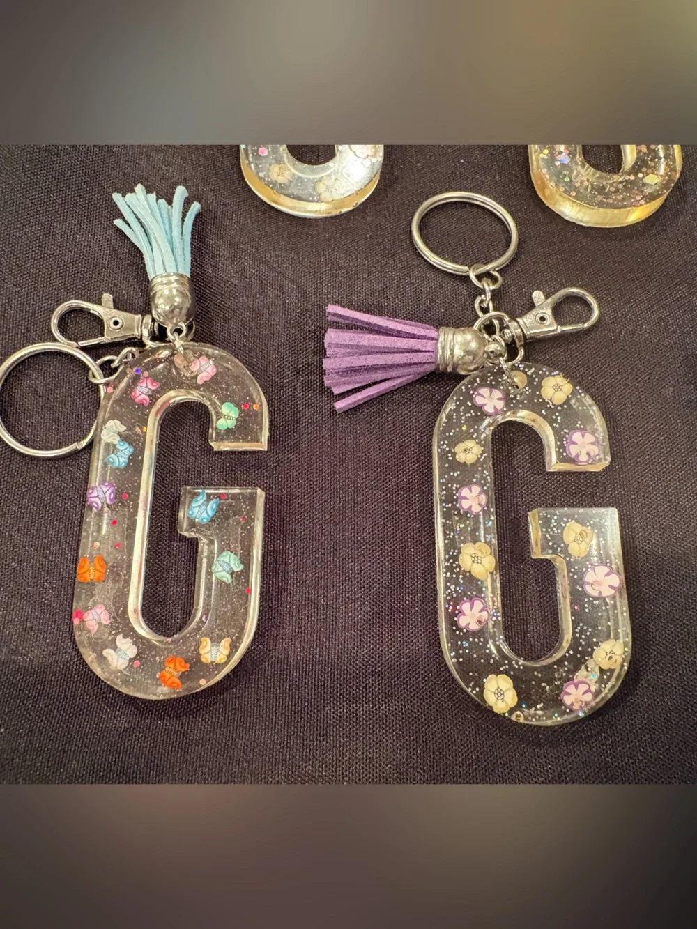 G Initial Resin Keychain with Tassel - Assorted Colors
